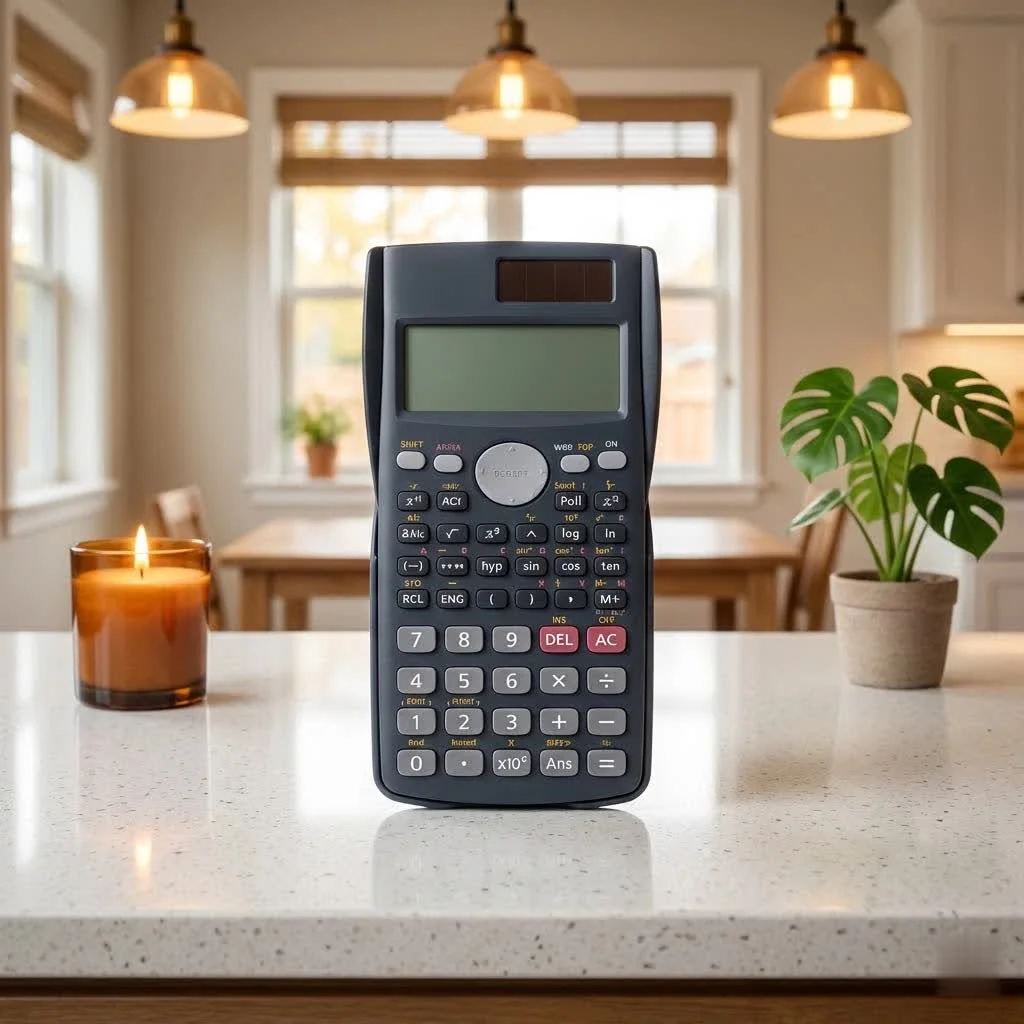 Hewlett Packard scientific calculator with a complex equation on its display