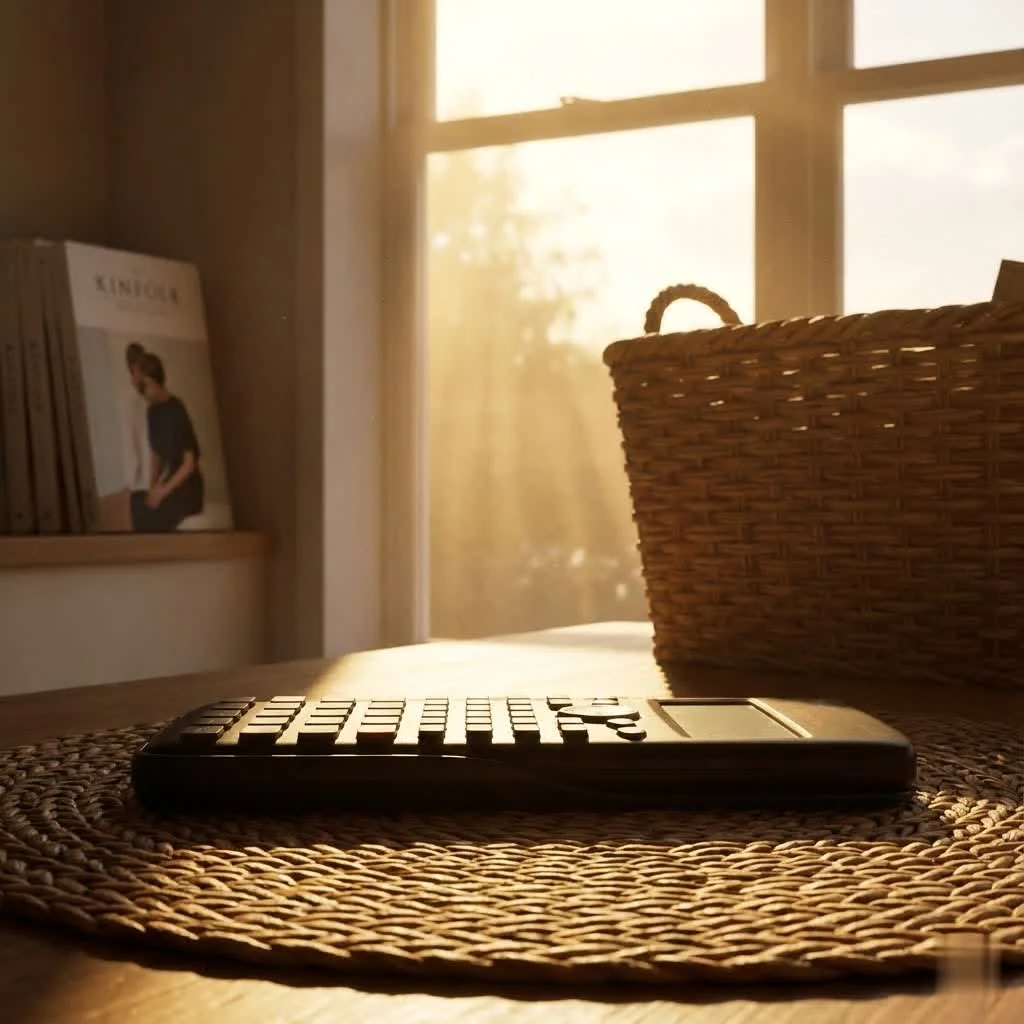 Yellow scientific calculator on a desk