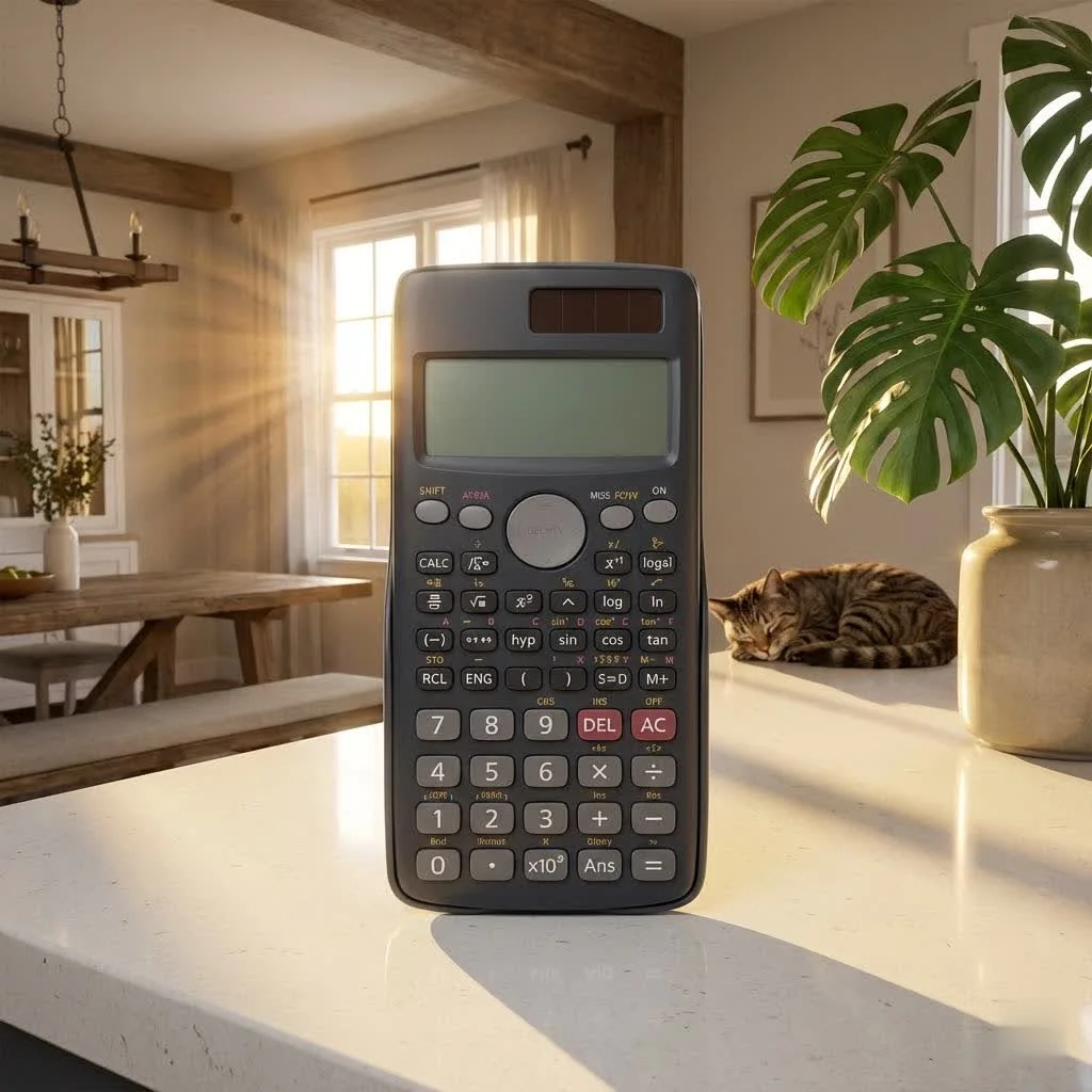 Scientific calculator displaying complex mathematical equations