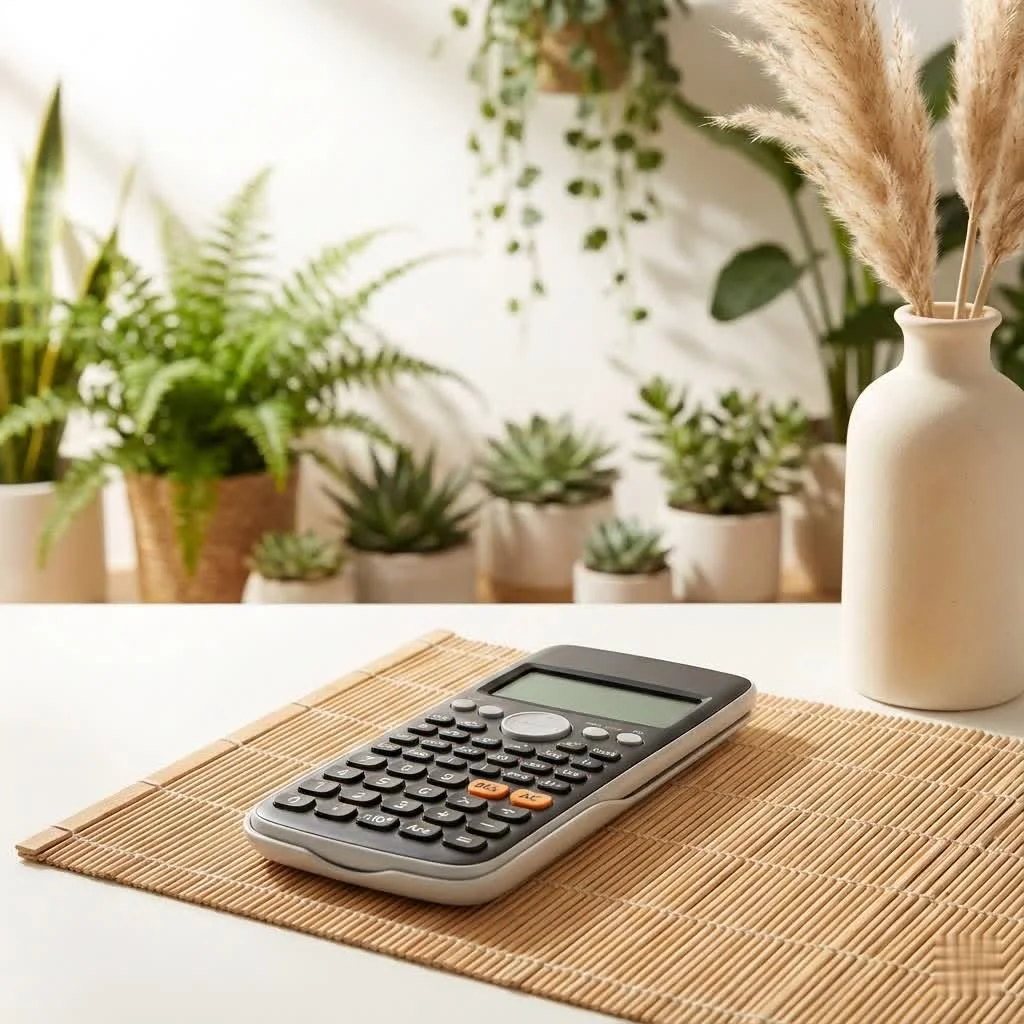 Programmable scientific calculator displaying complex equations